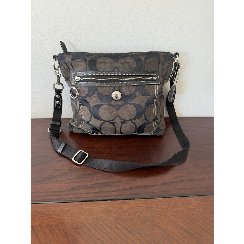 Coach Signature Canvas File Crossbody Bag Brown/Black F14869 Lavender Interior
